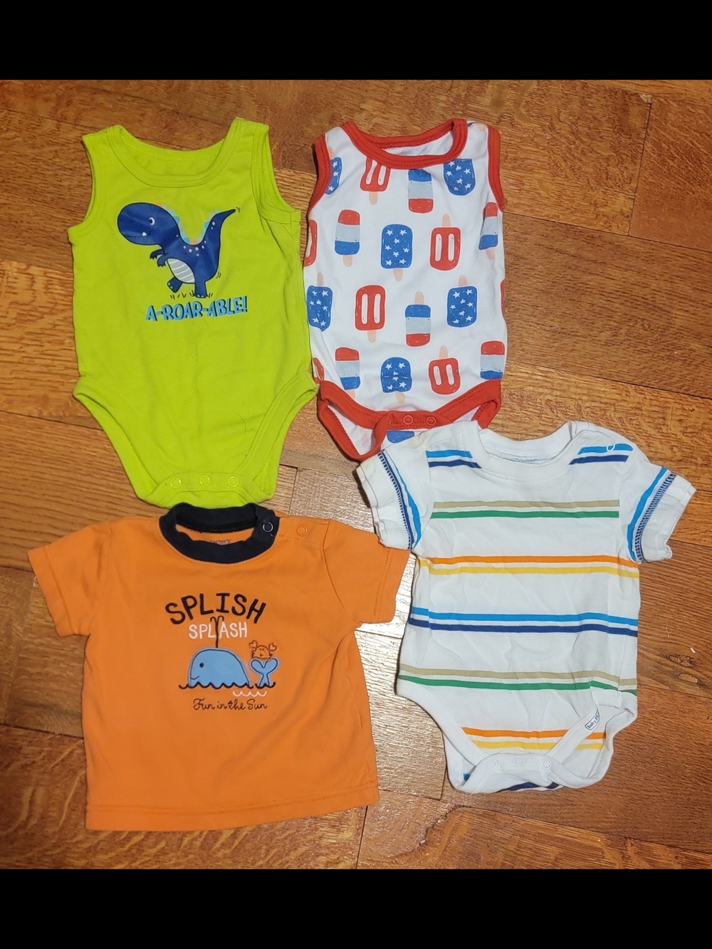 0-3M Baby Boy Summer Lot | Bodysuits | Shirt Dinosaur | Popsicle | Stripes